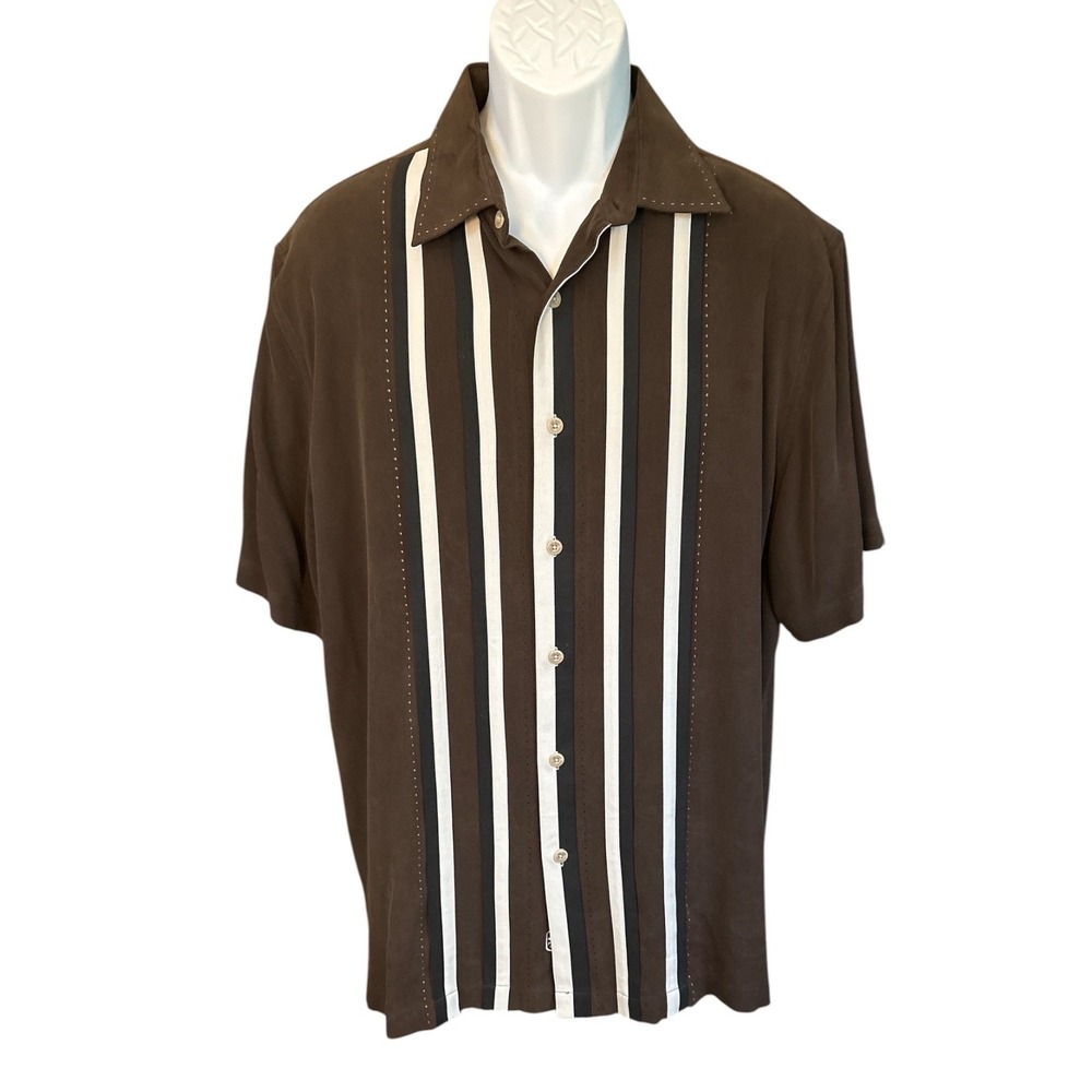 Nat Nast Luxury Originals, 100% Silk Button-Up Shirt, Large, Burnt Toast/Black